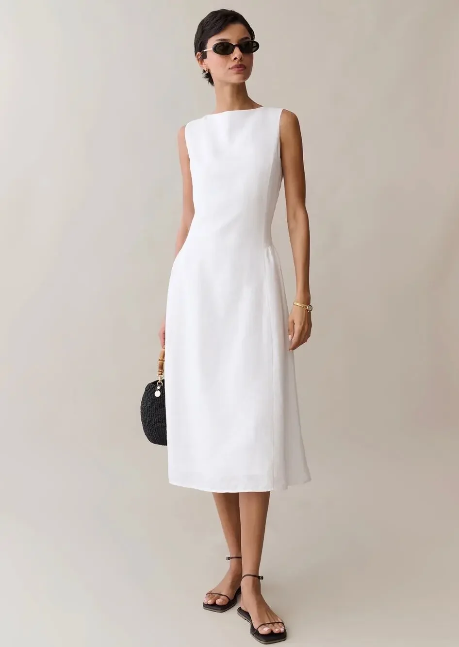 New O.P.T few Moda Avalon white linen Dress $222 Sz M